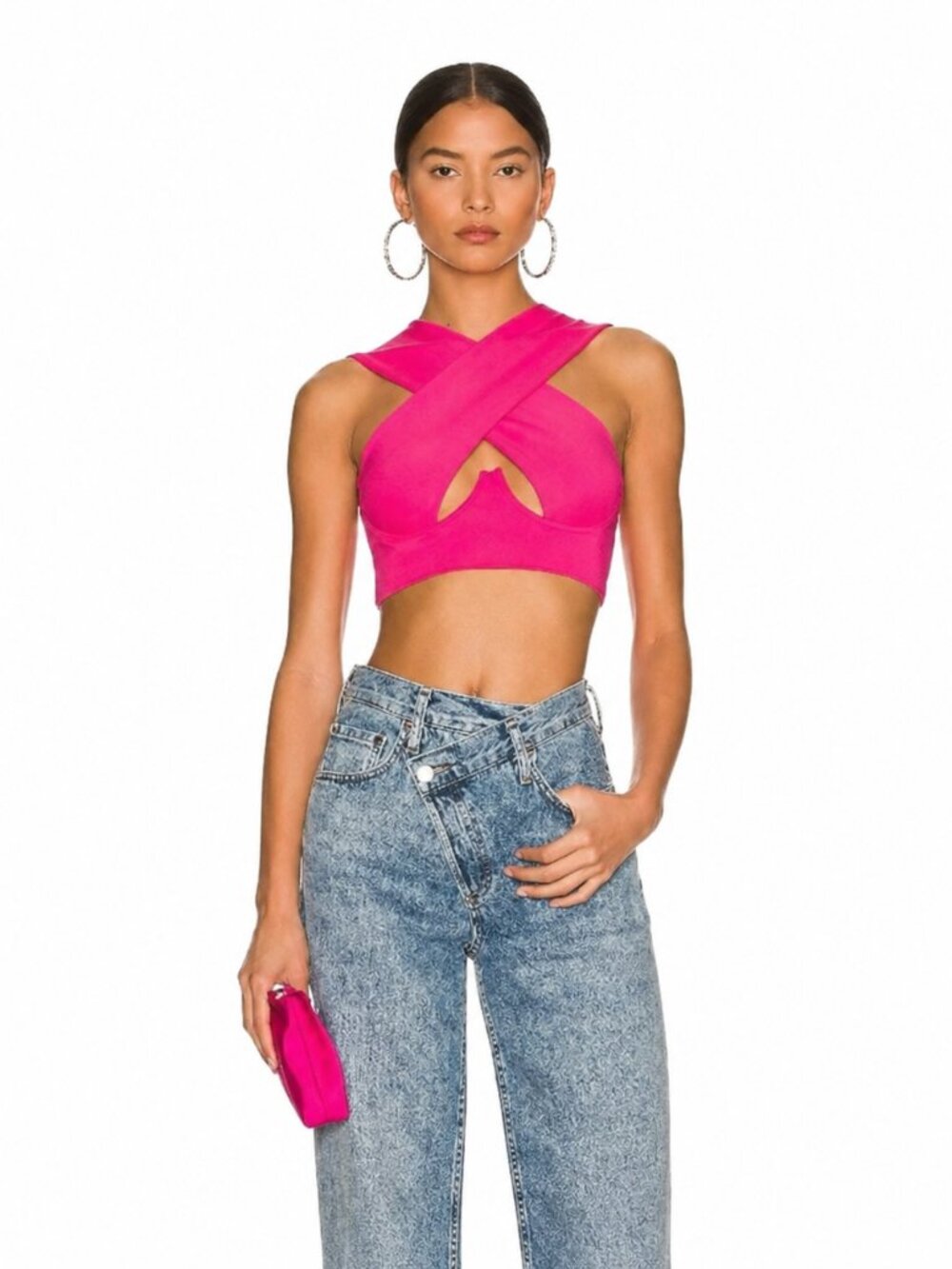 Superdown Cross Front Crop Top in Bright Pink